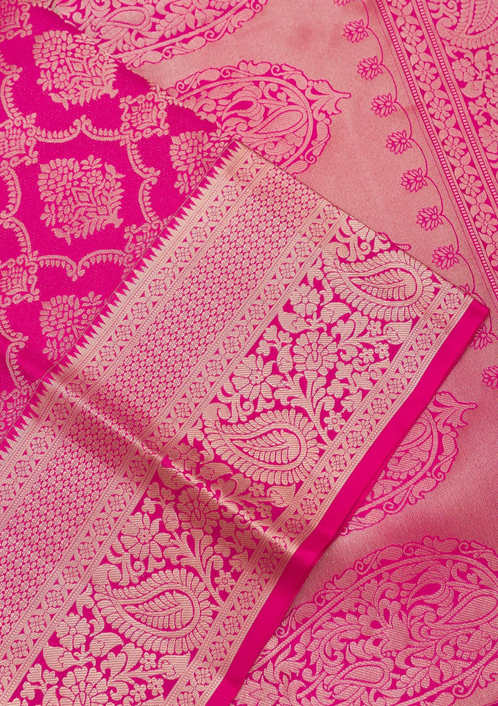 Rani Pink Zariwork Pure Silk Saree-Koskii