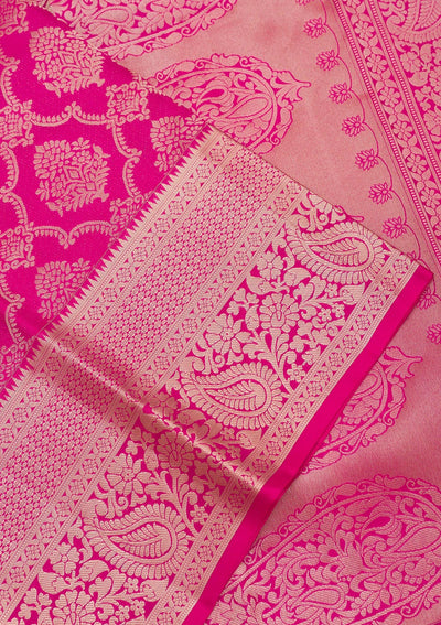 Rani Pink Zariwork Pure Silk Saree-Koskii