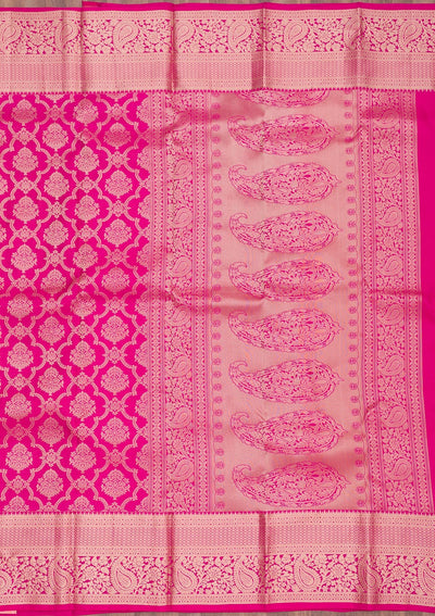 Rani Pink Zariwork Pure Silk Saree-Koskii