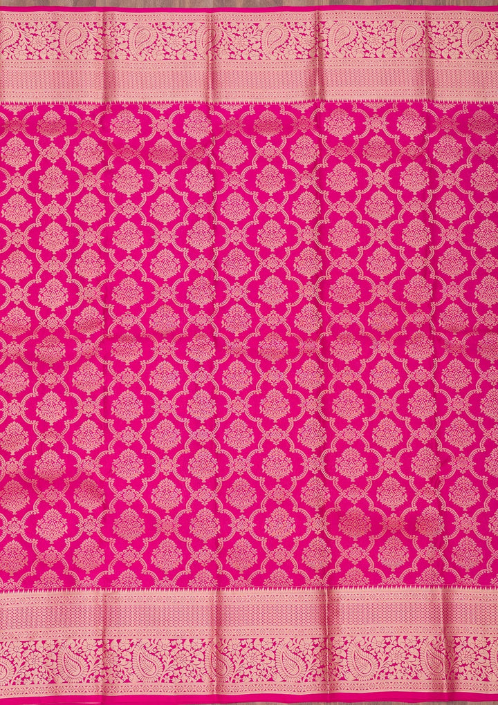 Rani Pink Zariwork Pure Silk Saree-Koskii