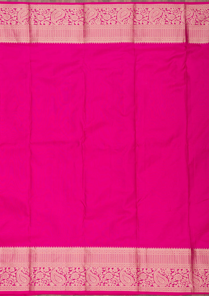 Rani Pink Zariwork Pure Silk Saree-Koskii