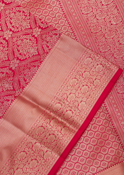 Red Zariwork Pure Silk Saree-Koskii