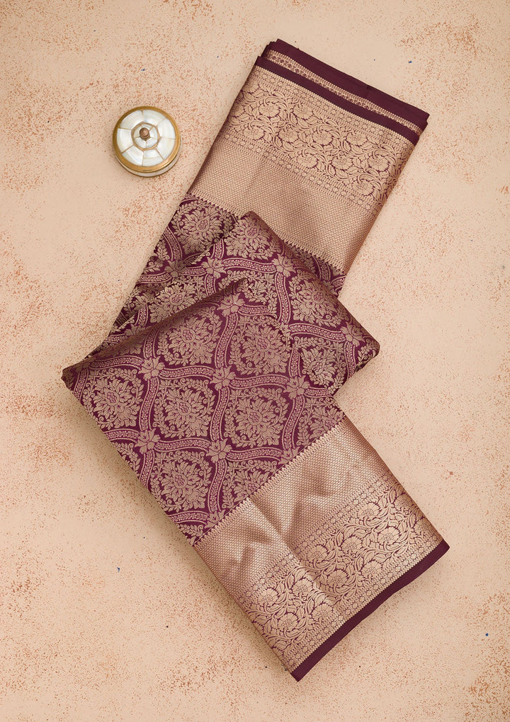 Wine Zariwork Pure Silk Saree-Koskii