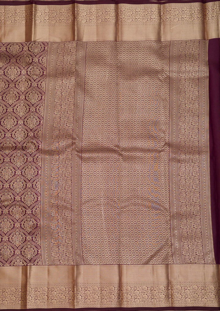 Wine Zariwork Pure Silk Saree-Koskii