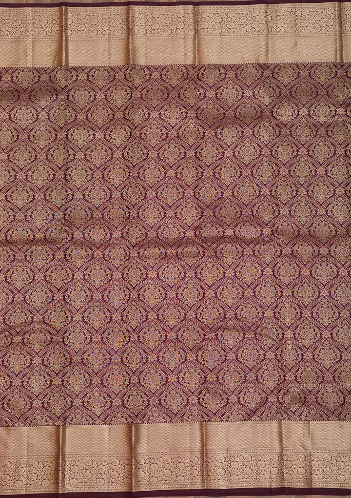 Wine Zariwork Pure Silk Saree-Koskii