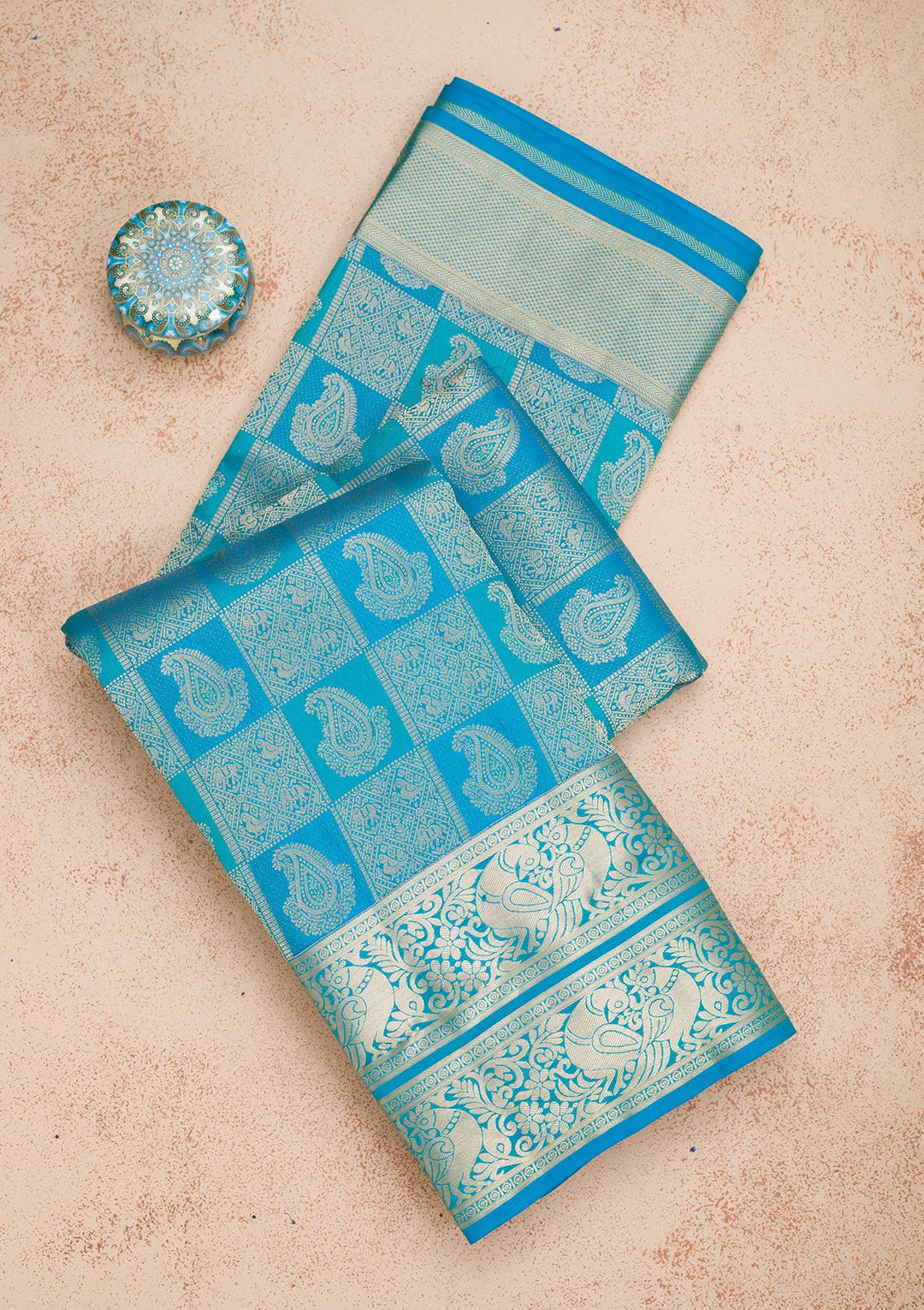 Turquoise Blue Zariwork Pure Silk Saree-Koskii