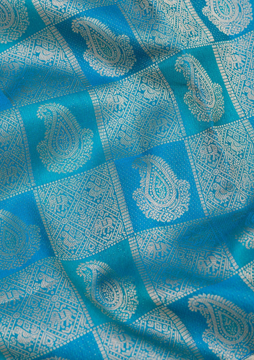 Turquoise Blue Zariwork Pure Silk Saree-Koskii