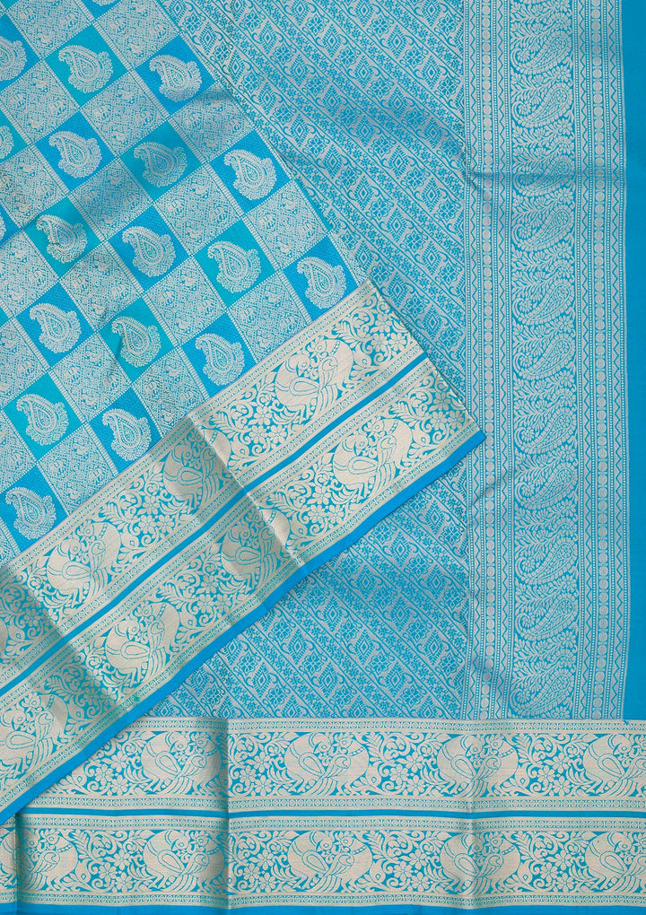Turquoise Blue Zariwork Pure Silk Saree-Koskii