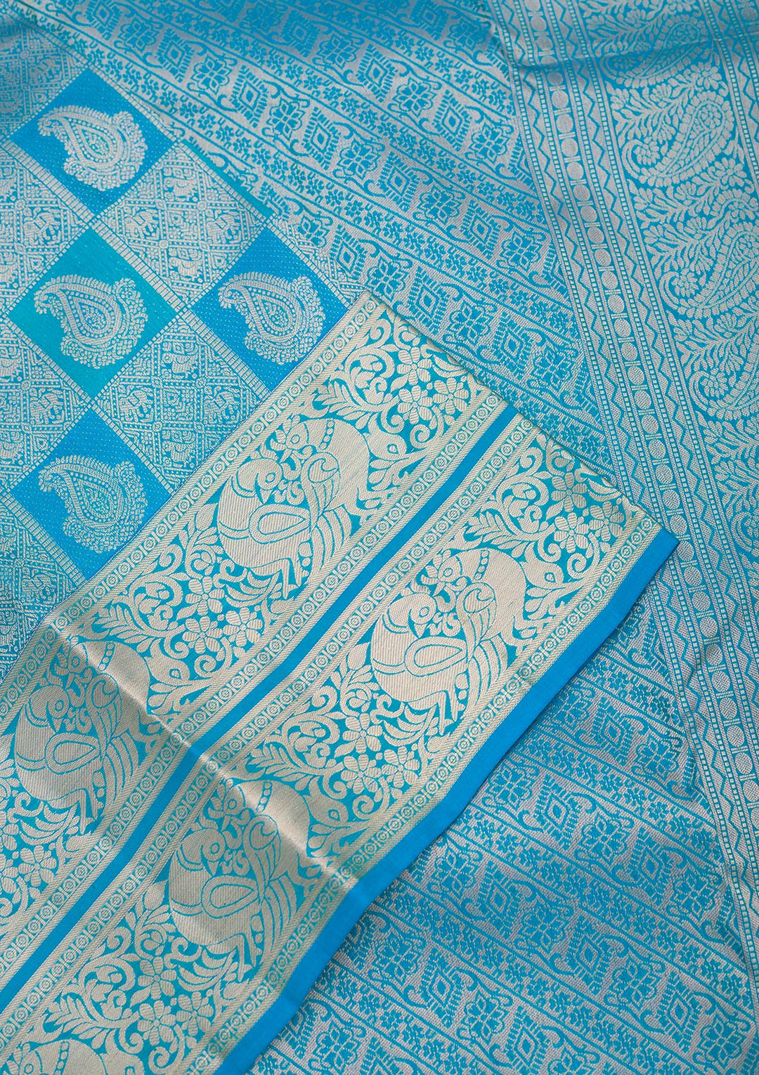 Turquoise Blue Zariwork Pure Silk Saree-Koskii