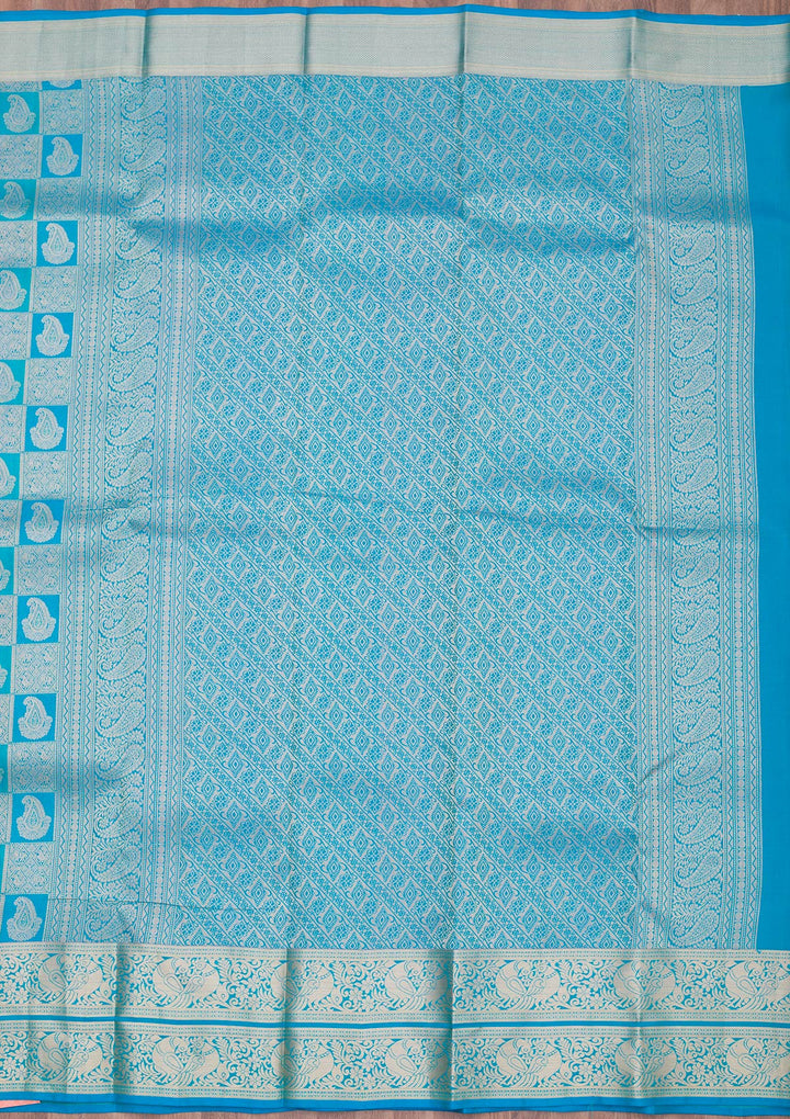 Turquoise Blue Zariwork Pure Silk Saree-Koskii