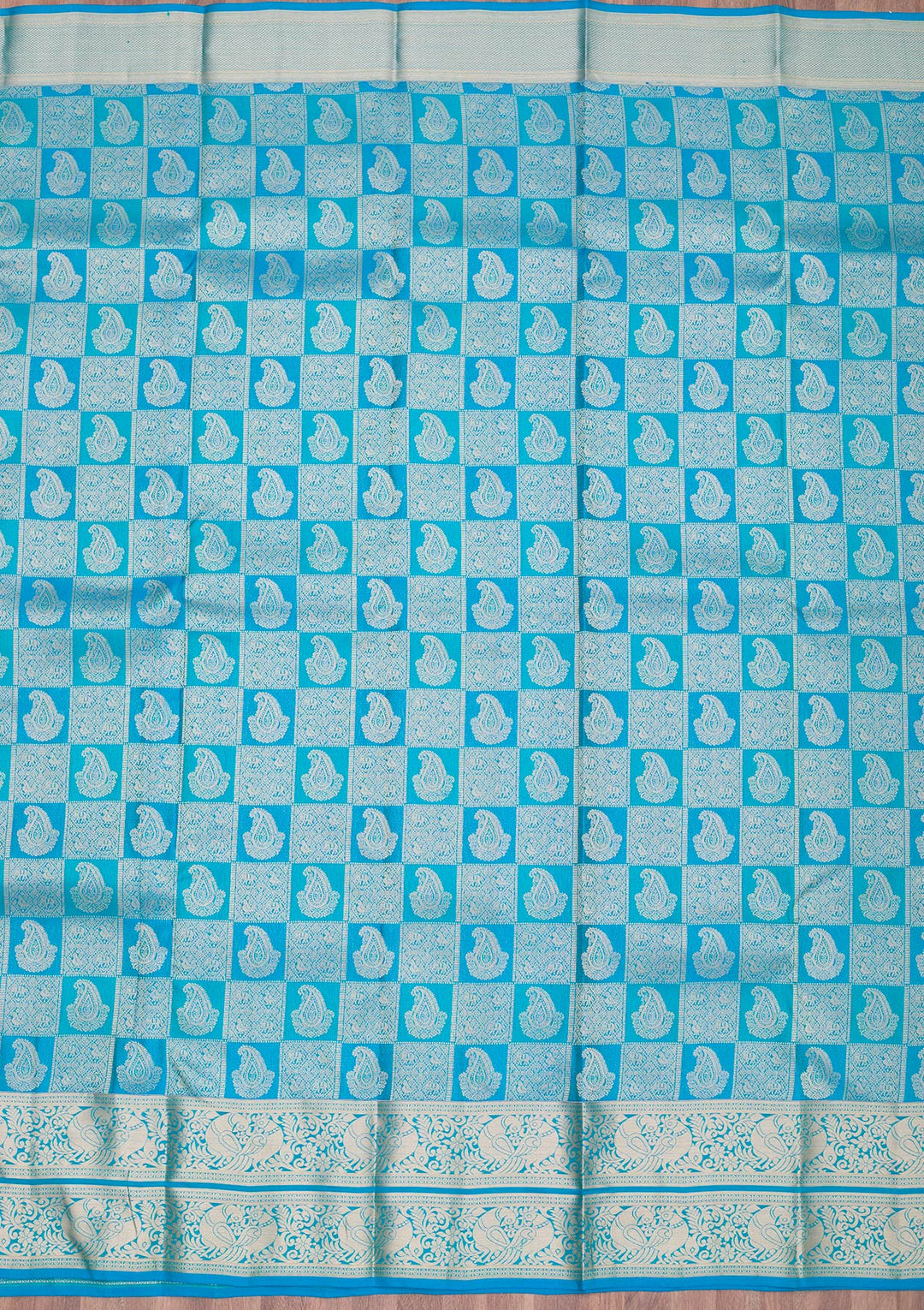 Turquoise Blue Zariwork Pure Silk Saree-Koskii