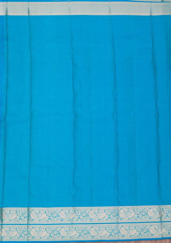 Turquoise Blue Zariwork Pure Silk Saree-Koskii