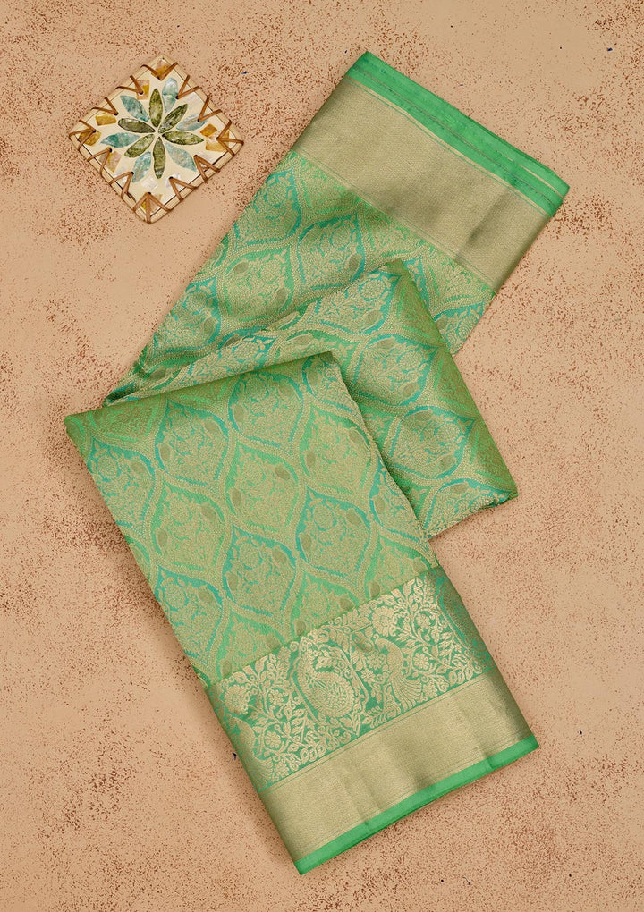 Parrot Green Zariwork Pure Silk Saree-Koskii