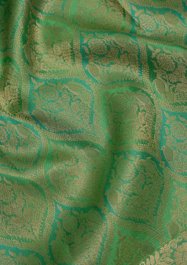 Parrot Green Zariwork Pure Silk Saree-Koskii