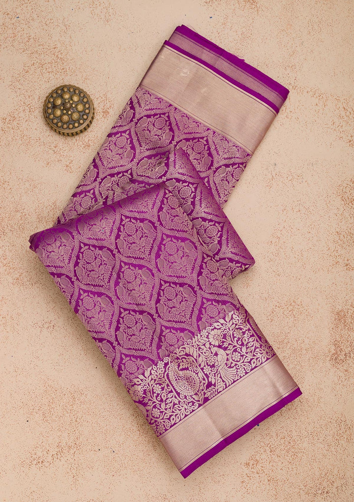 Purple Zariwork Pure Silk Saree-Koskii