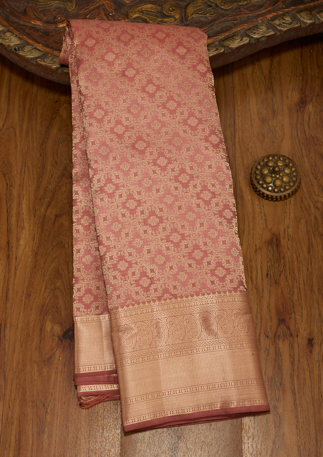 Brown Zariwork (Gold) Silk Silk Saree