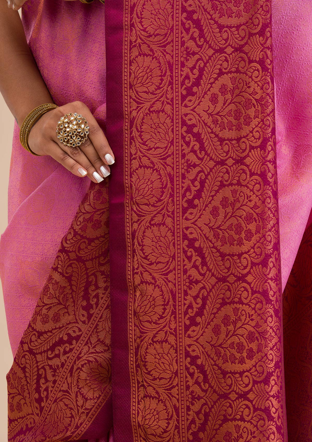 Pink Zariwork Soft Silk Saree-Koskii