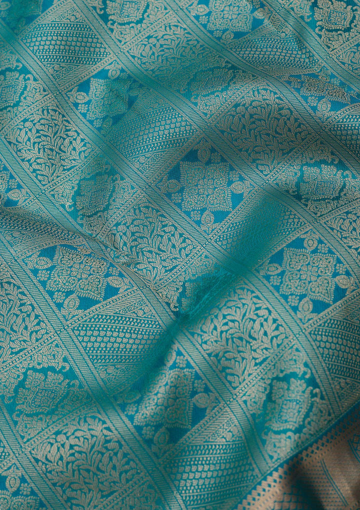 Peacock Blue Zariwork (Gold) Silk Silk_Saree