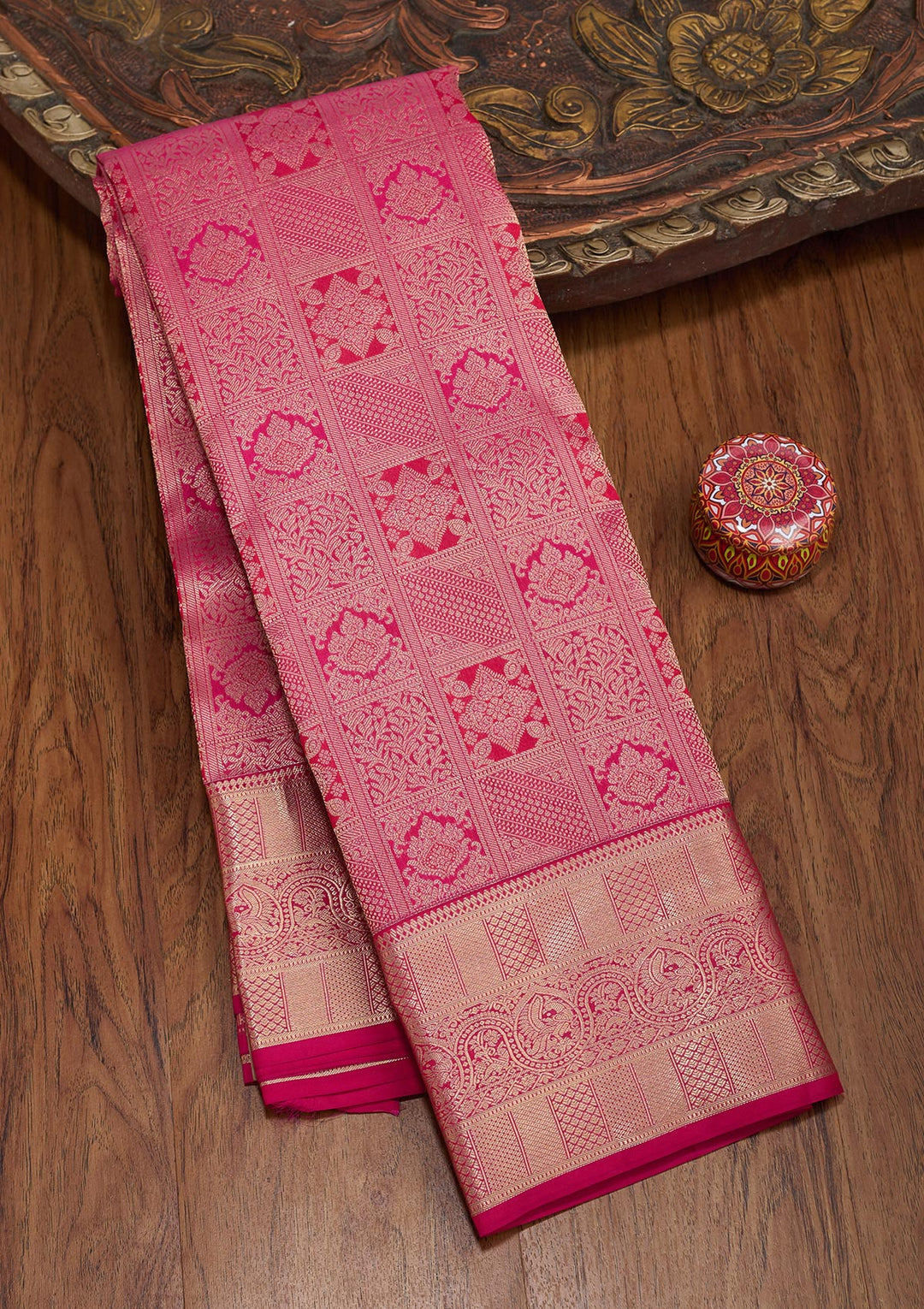 Rani Pink Zariwork Pure Silk Saree-koskii