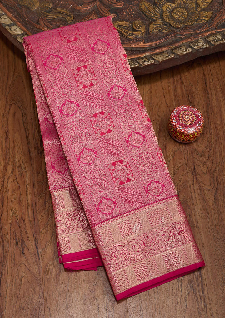 Rani Pink Zariwork Pure Silk Saree-koskii