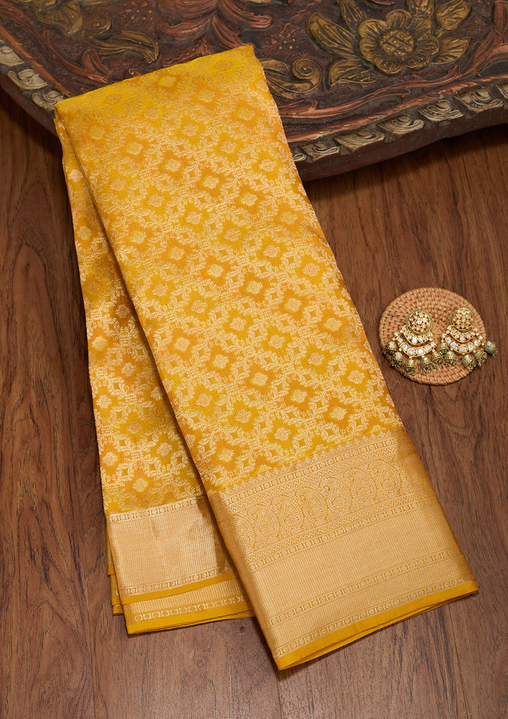 Yellow Zariwork Pure Silk Saree-koskii