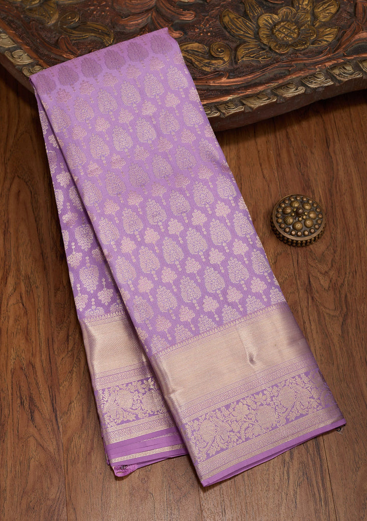 Lavender Zariwork Pure Silk Saree-koskii