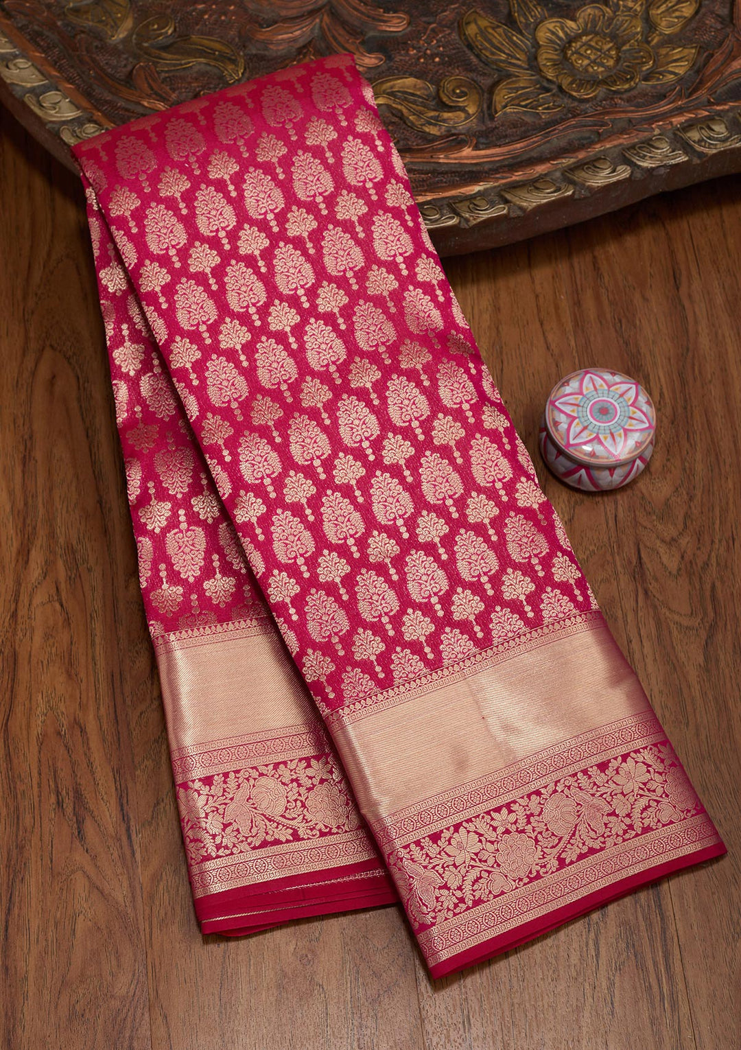 Magenta Pink Zariwork Pure Silk Saree-koskii