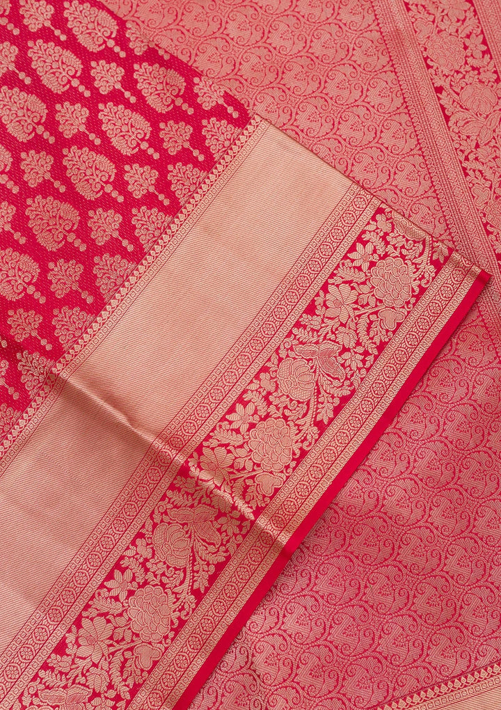 Red Zariwork Pure Silk Saree-Koskii