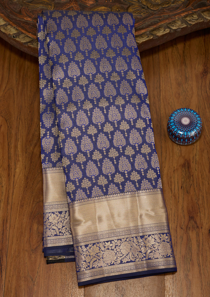 Royal Blue Zariwork (Gold) Silk Silk Saree