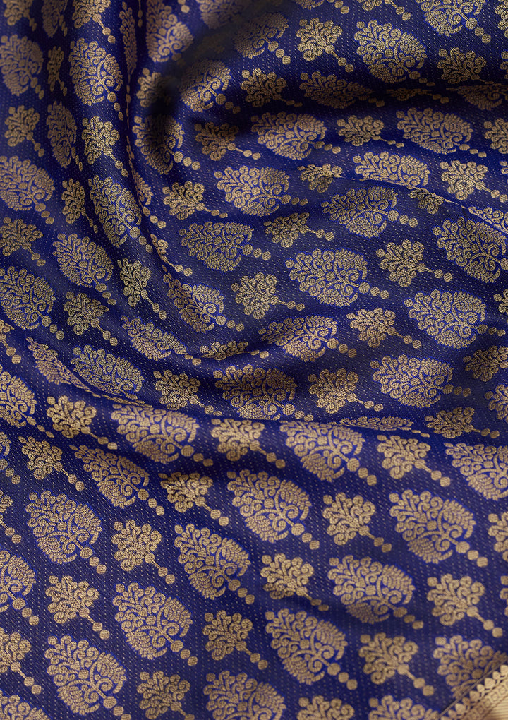 Royal Blue Zariwork (Gold) Silk Silk Saree