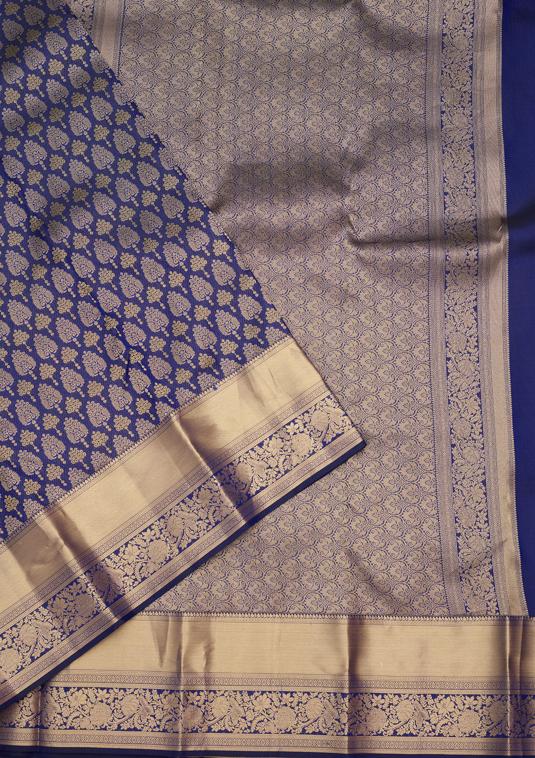 Royal Blue Zariwork (Gold) Silk Silk Saree