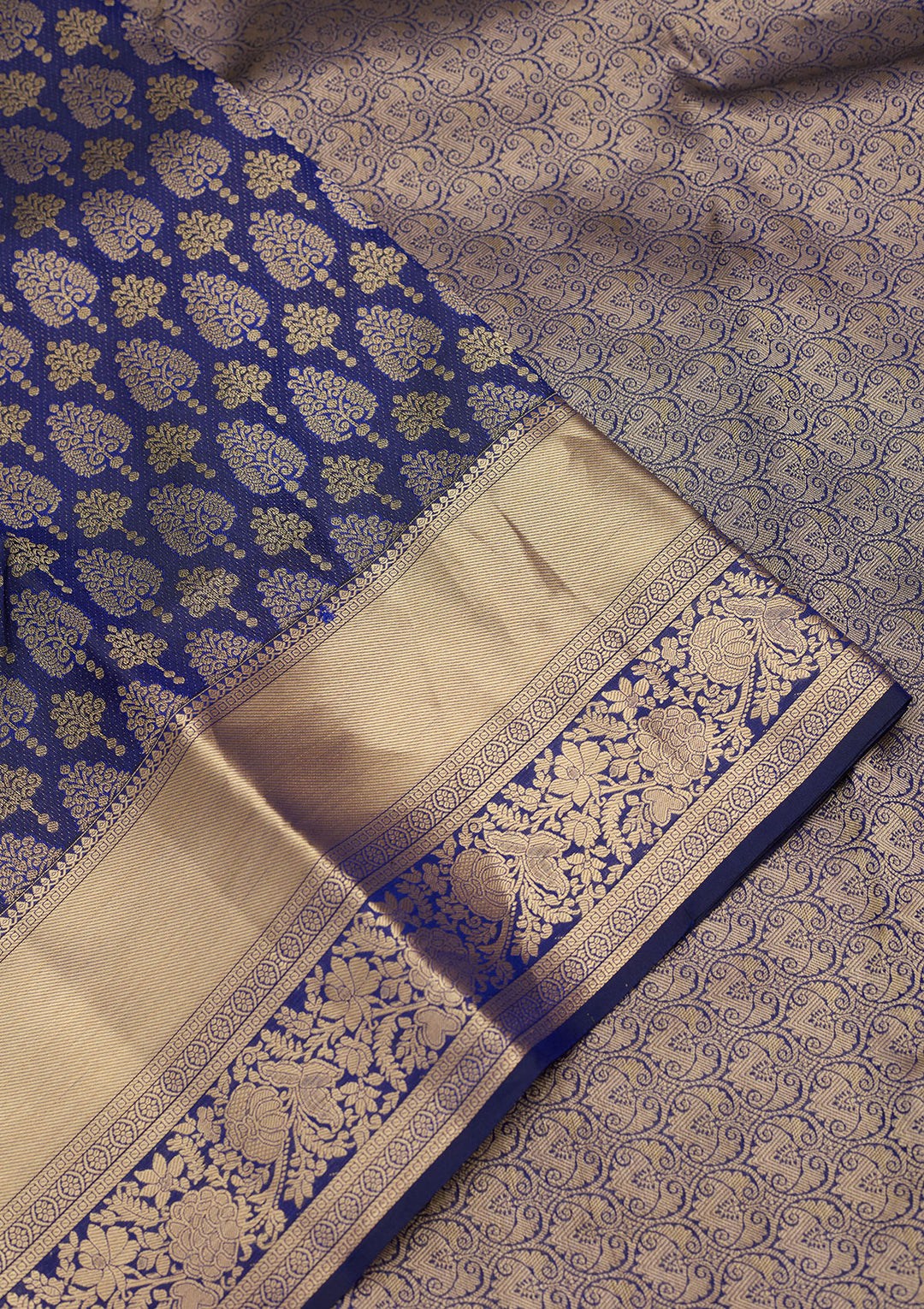 Royal Blue Zariwork (Gold) Silk Silk Saree