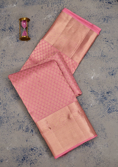 Baby Pink Zariwork Pure Silk Saree-Koskii