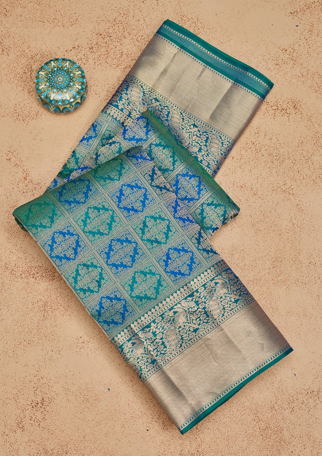 Peacock Green Zariwork Pure Silk Saree-Koskii