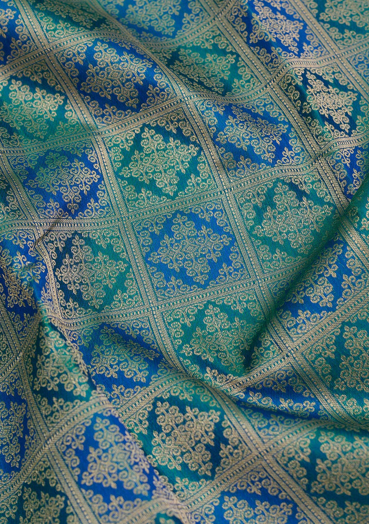 Peacock Green Zariwork Pure Silk Saree-Koskii