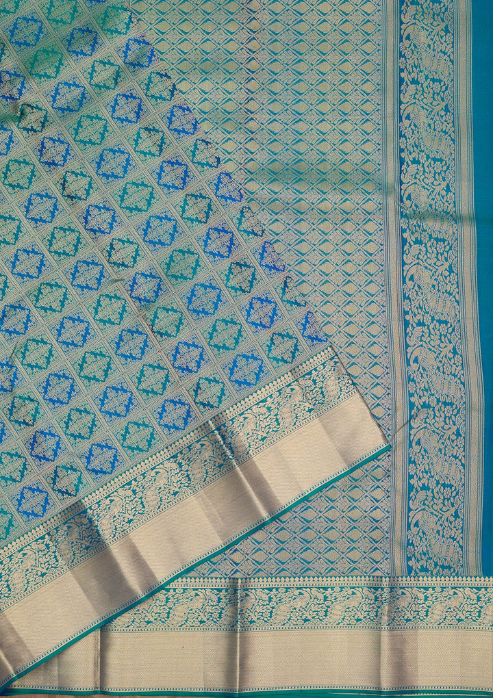 Peacock Green Zariwork Pure Silk Saree-Koskii