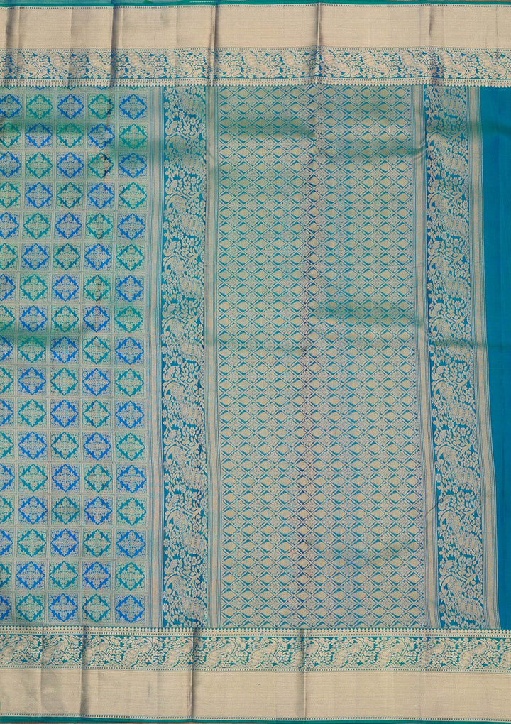 Peacock Green Zariwork Pure Silk Saree-Koskii