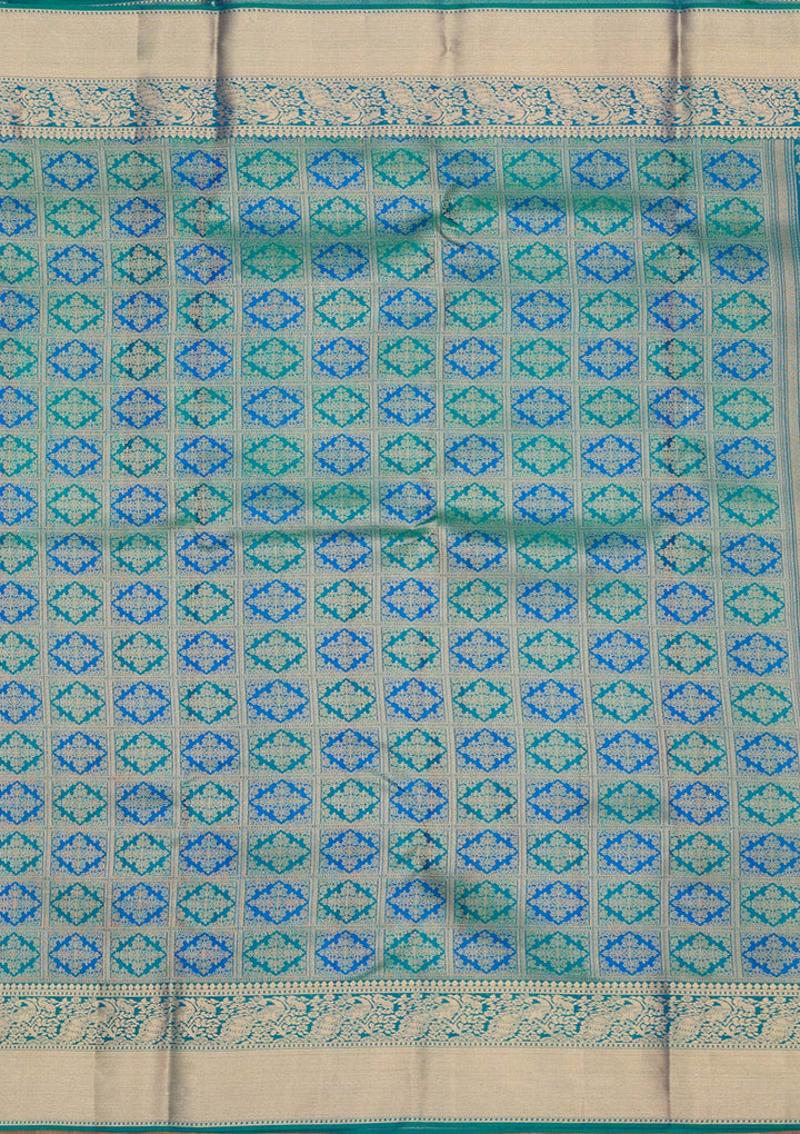 Peacock Green Zariwork Pure Silk Saree-Koskii