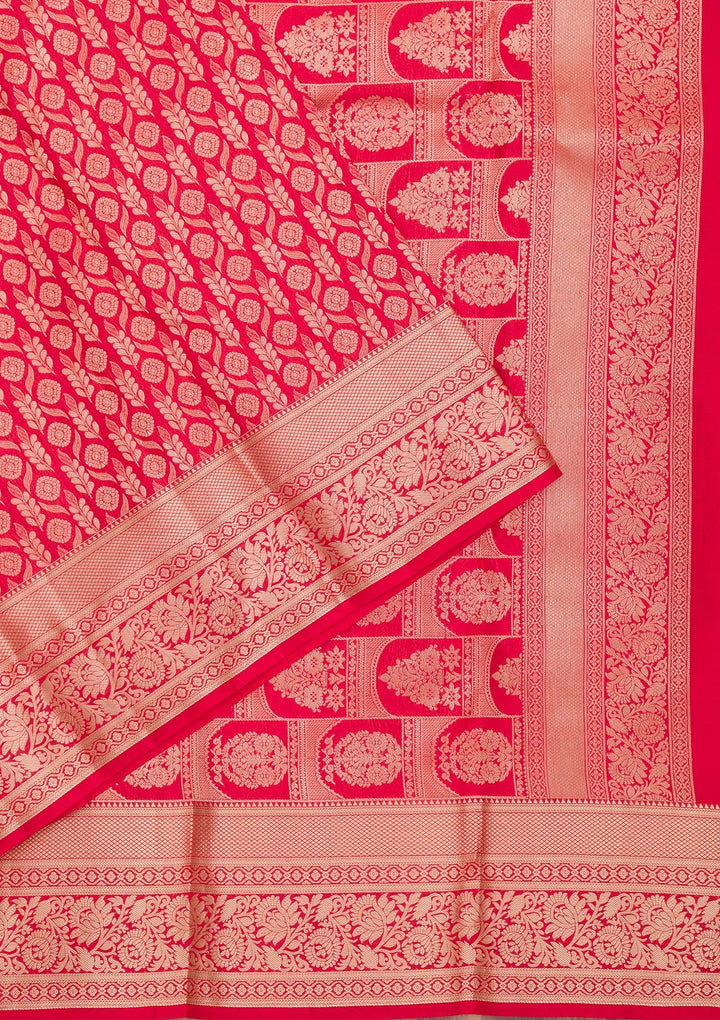 Red Zariwork Pure Silk Saree-Koskii