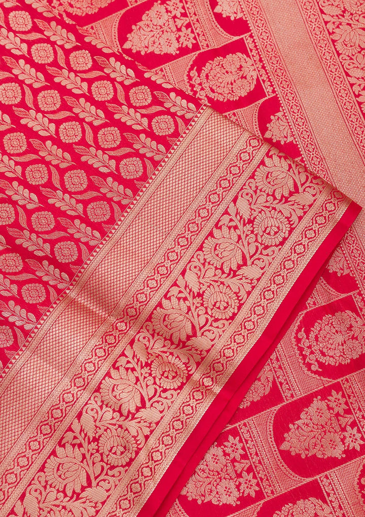 Red Zariwork Pure Silk Saree-Koskii