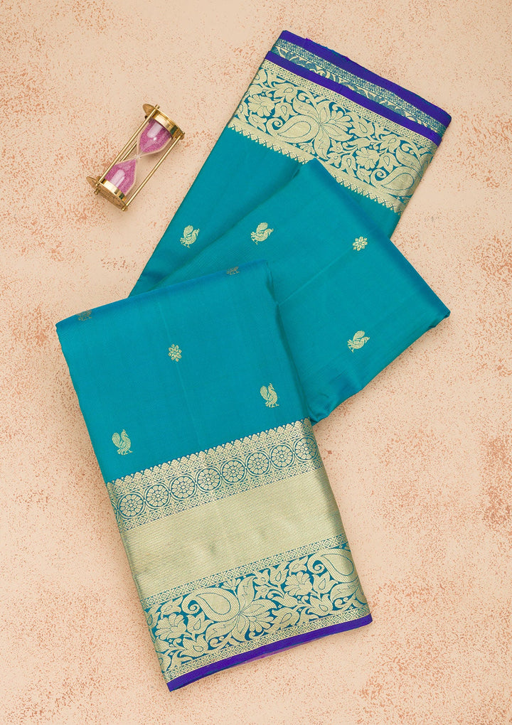 Turquoise Blue Zariwork Pure Silk Saree-Koskii