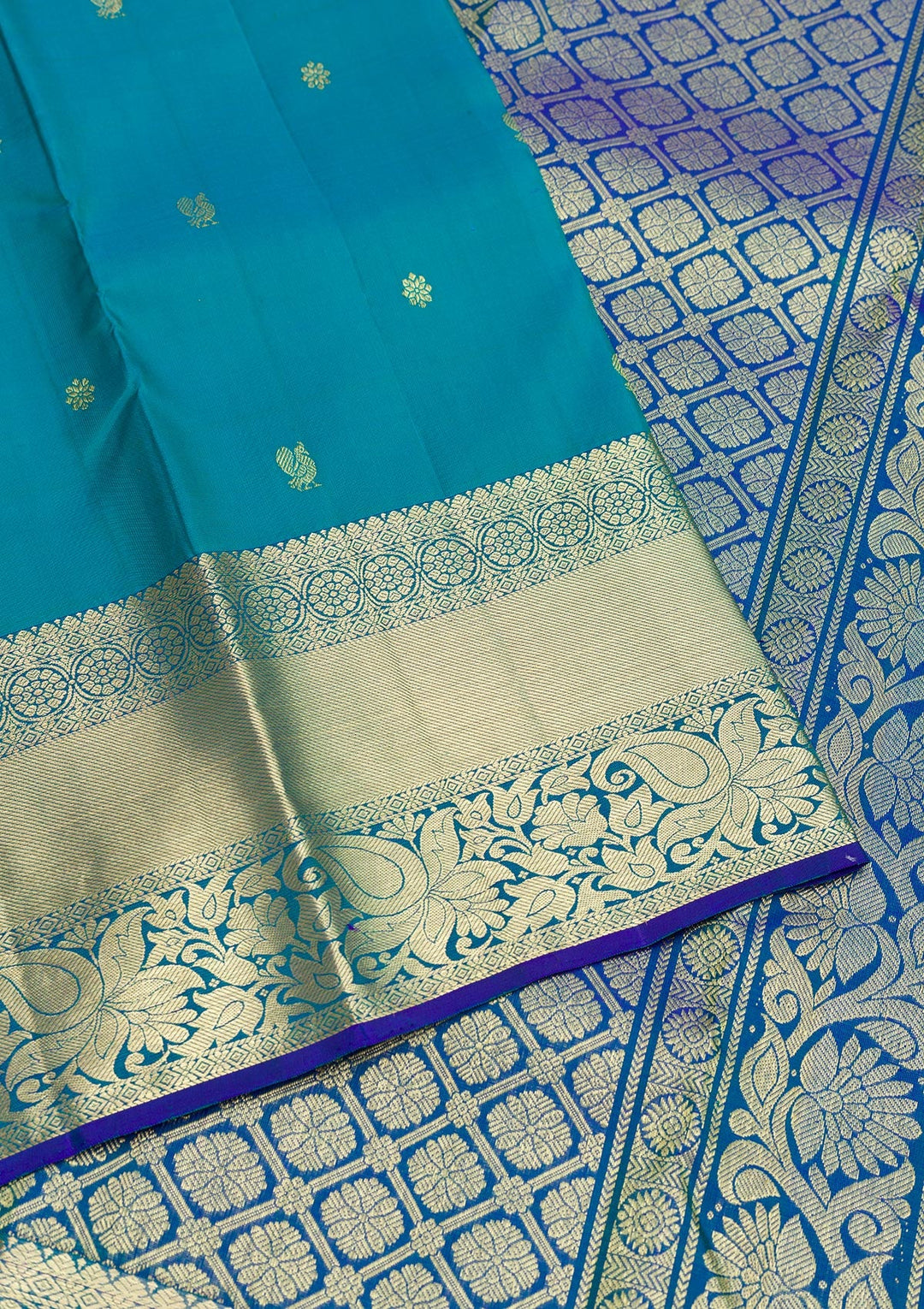 Turquoise Blue Zariwork Pure Silk Saree-Koskii