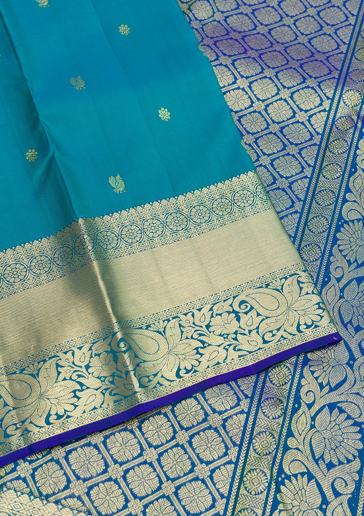 Turquoise Blue Zariwork Pure Silk Saree-Koskii