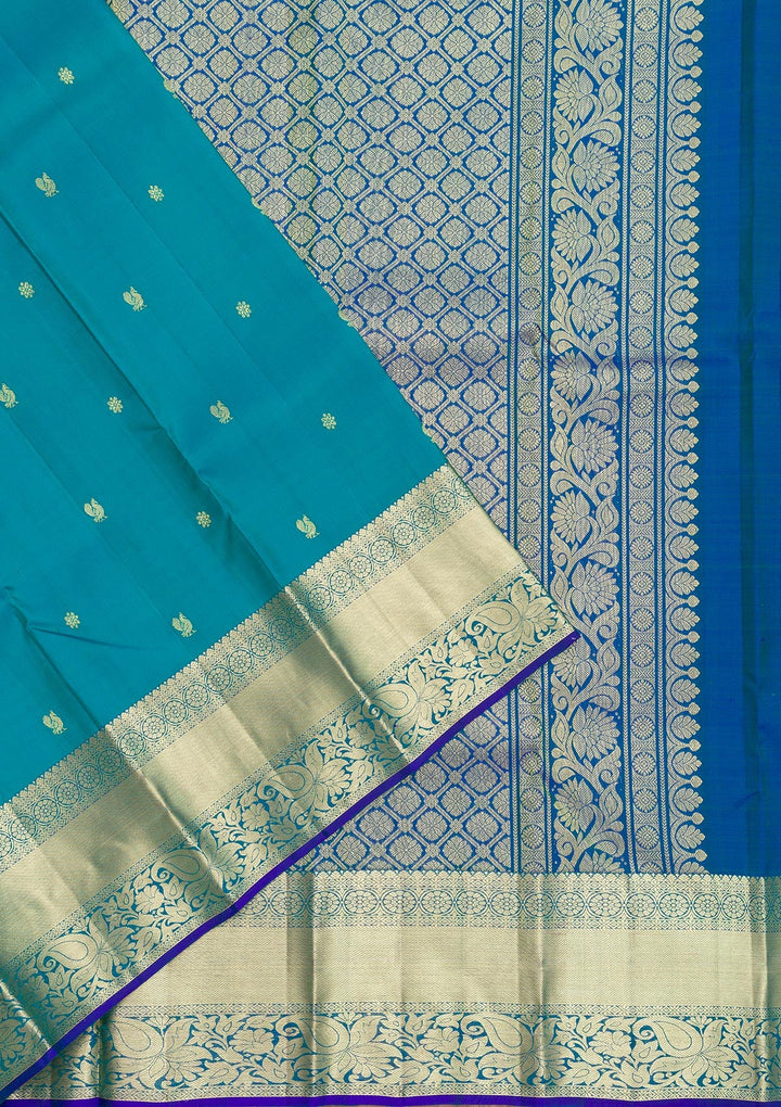 Turquoise Blue Zariwork Pure Silk Saree-Koskii