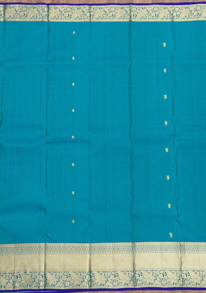 Turquoise Blue Zariwork Pure Silk Saree-Koskii