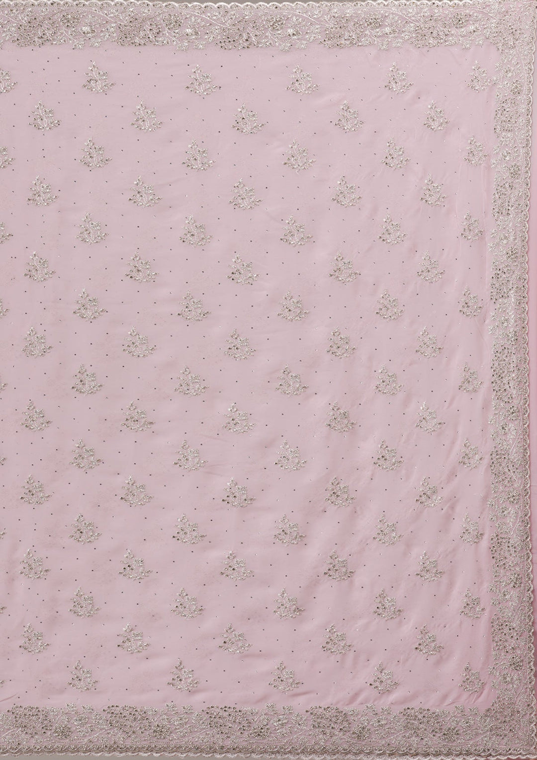 Baby Pink Silver Stonework Georgette Saree-Koskii