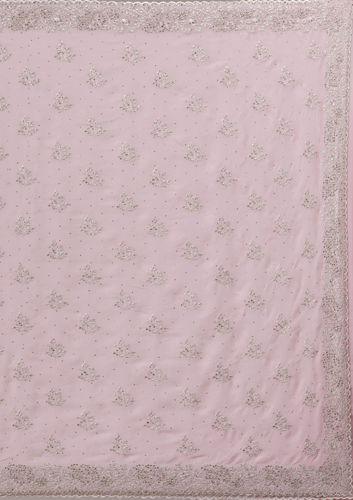 Baby Pink Silver Stonework Georgette Saree-Koskii