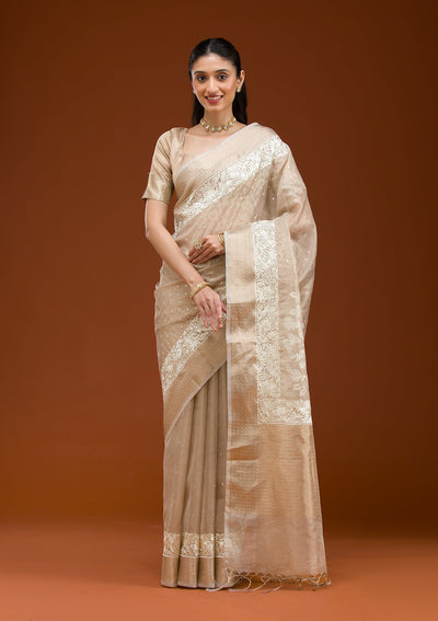 Gold Silver Zariwork Tissue Saree-Koskii