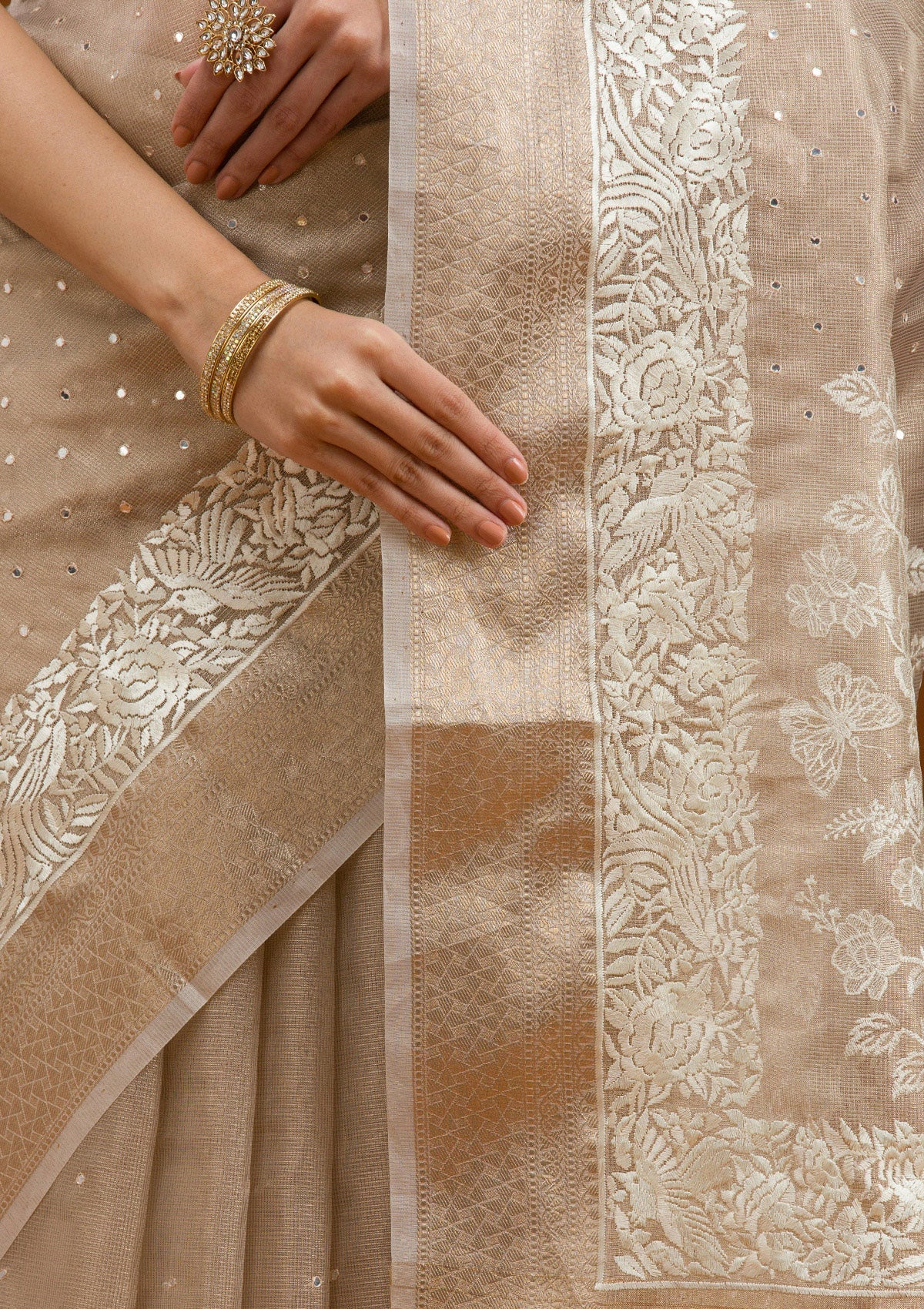 Gold Silver Zariwork Tissue Saree-Koskii