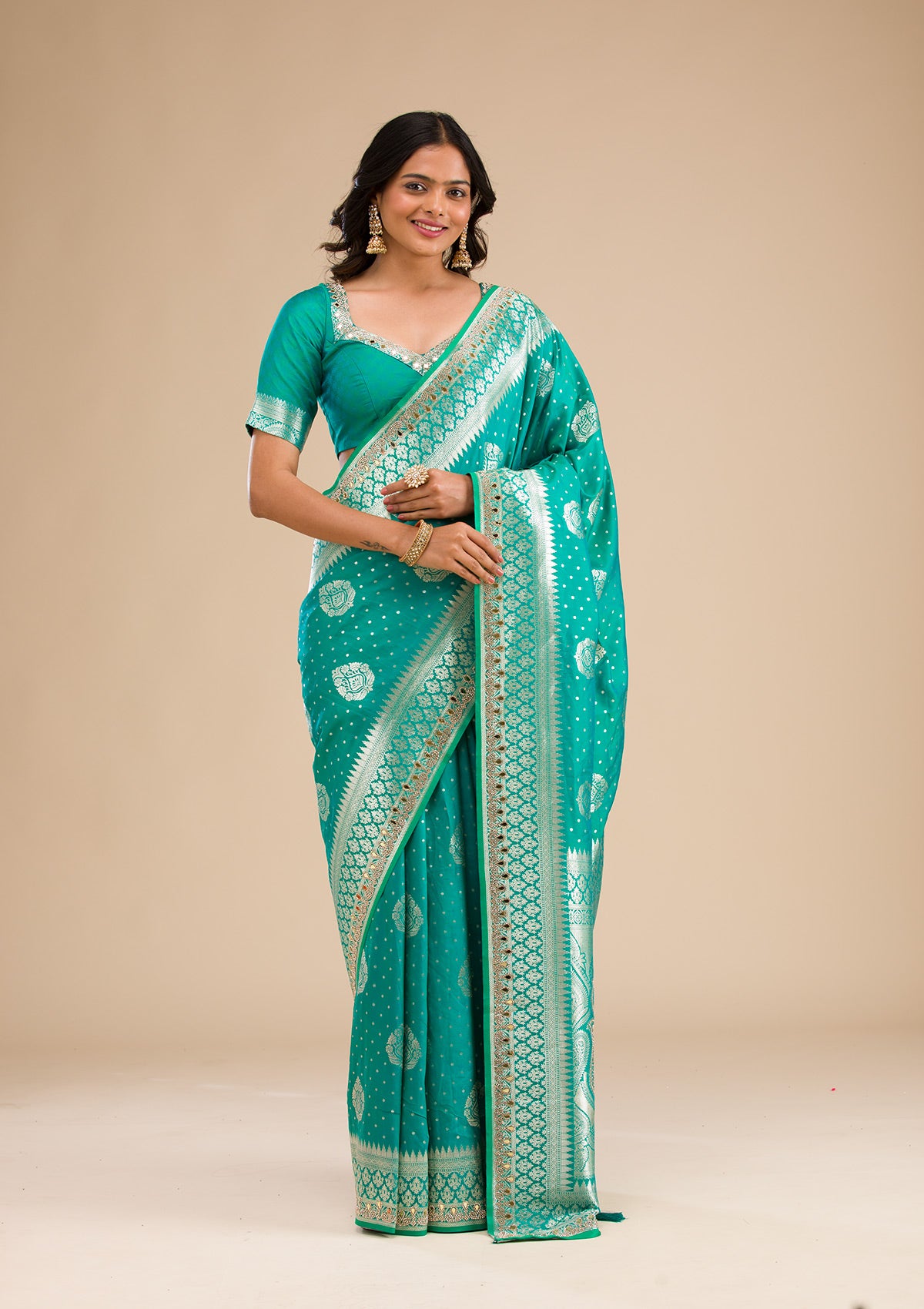 Rama Green Zariwork Banarasi Silk Saree